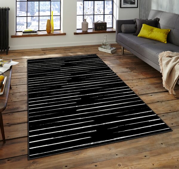 ASIR Koberec(100 x 140 cm) ASR CRPT-57 černý s bílými pruhy