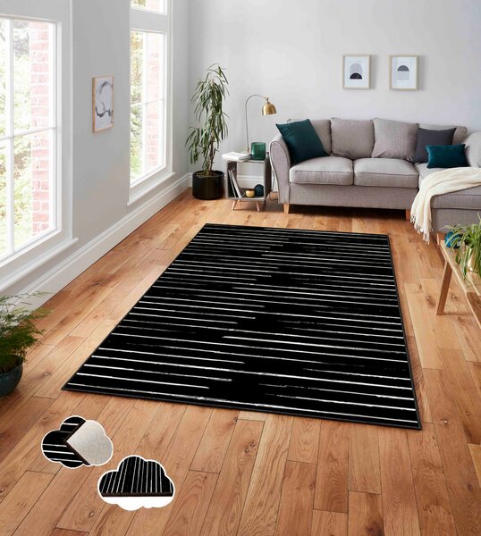 ASIR Koberec(100 x 140 cm) ASR CRPT-57 černý s bílými pruhy