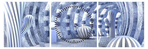 Obraz - 3D abstrakce (s hodinami) (90x30 cm)