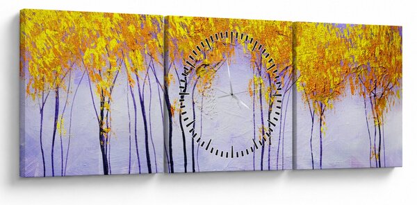 Obraz žlutých stromů (s hodinami) (90x30 cm)