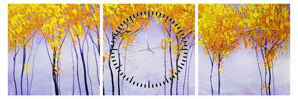 Obraz žlutých stromů (s hodinami) (90x30 cm)
