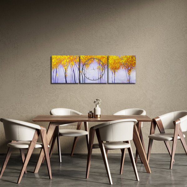 Obraz žlutých stromů (s hodinami) (90x30 cm)