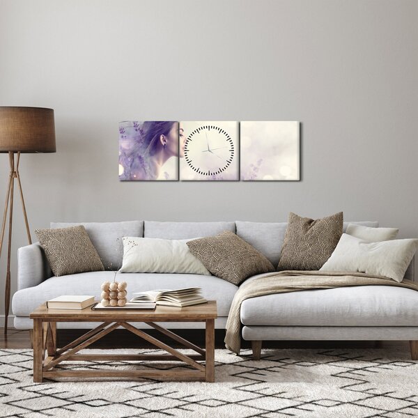 Obraz ženy s levandulemi (s hodinami) (90x30 cm)