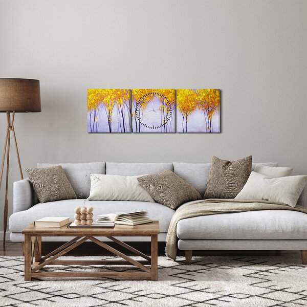 Obraz žlutých stromů (s hodinami) (90x30 cm)