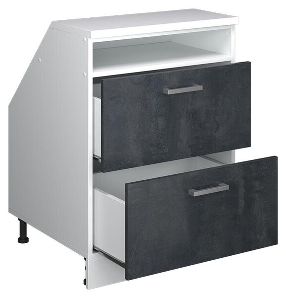 Kuchyňská skříňka pod šikmou střechu Vicco R-Line Černý beton 60 cm se 2 zásuvkami, korpus skříně hloubka 60 cm, Model 60149