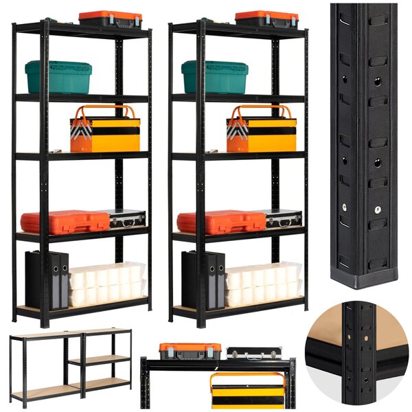 Ak furniture Sada 2 ks kovových regálů REGMET 90x30x180 cm černá