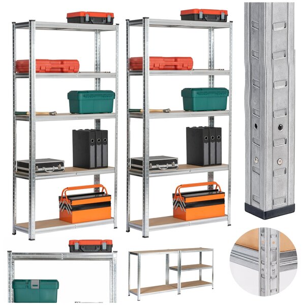 Ak furniture Sada 2 ks kovových regálů REGMET 90x40x180 cm stříbrná