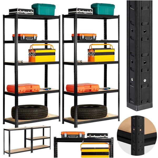 Ak furniture Sada 2 ks kovových regálů REGMET 90x40x180 cm černá