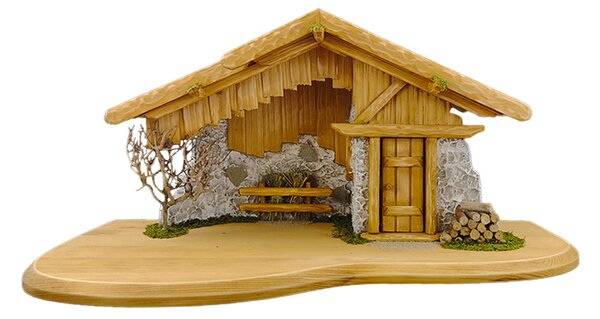 AMADEA Dřevěný osvětlený betlém BEZ FIGUREK 60 cm