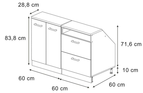 Kuchyňská skříňka pod šikmou střechu Vicco R-Line Černý beton 120 cm Sada 2 korpusů skříně hloubka 60 cm, Model 60407