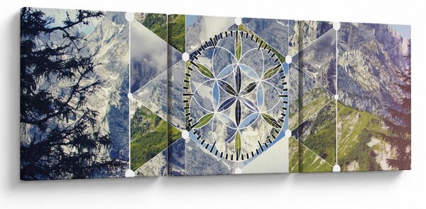 Obraz - Geometrický obrazec (s hodinami) (90x30 cm)