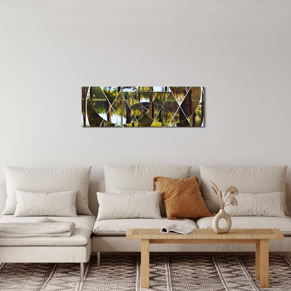Obraz - Geometrická koláž na pozadí severských lesů (s hodinami) (90x30 cm)