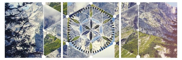 Obraz - Geometrický obrazec (s hodinami) (90x30 cm)