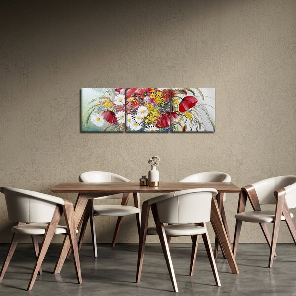 Obraz vázy s divokými květy (s hodinami) (90x30 cm)