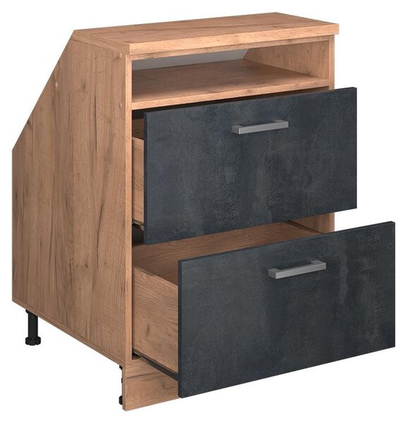 Kuchyňská skříňka pod šikmou střechu Vicco R-Line Černý beton 60 cm se 2 zásuvkami, korpus skříně hloubka 60 cm, Model 60071
