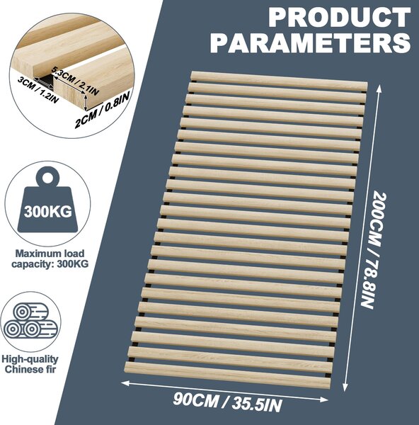 UISEBRT Roštový rám 90x200 cm Roštový rám Roštový rám Postelový rám 23 lamel o tloušťce 2 cm s nosností až 300 kg Flexibilní Prostorově úsporný Prodyšný pro jednolůžko a manželskou postel