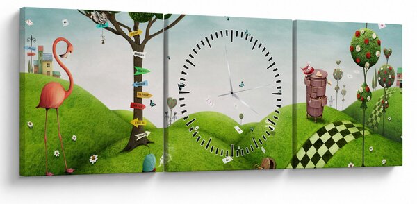 Obraz podivuhodné krajiny (s hodinami) (90x30 cm)