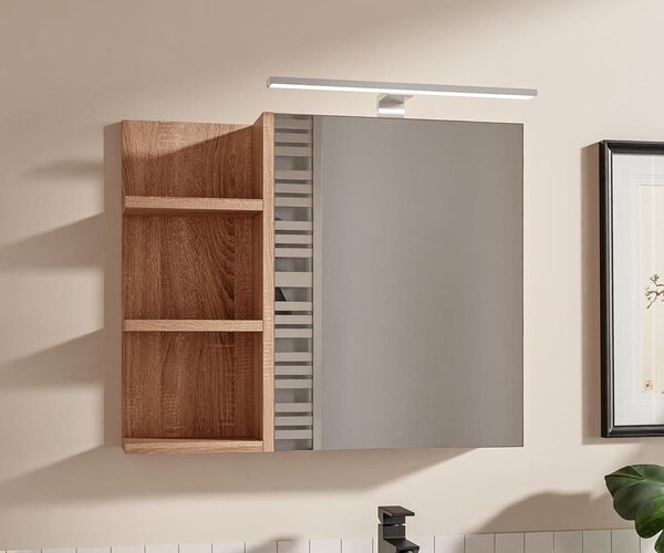 HAJDUK FURNITURE Koupelnová zrcadlová skříňka 60x50 cm dub sonoma LED černé tělo 1 dveře bez úchytek police vlevo