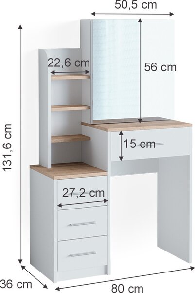 Toaletní stolek Vicco Conrada Bílá/Sonoma 80 cm, Model 39789