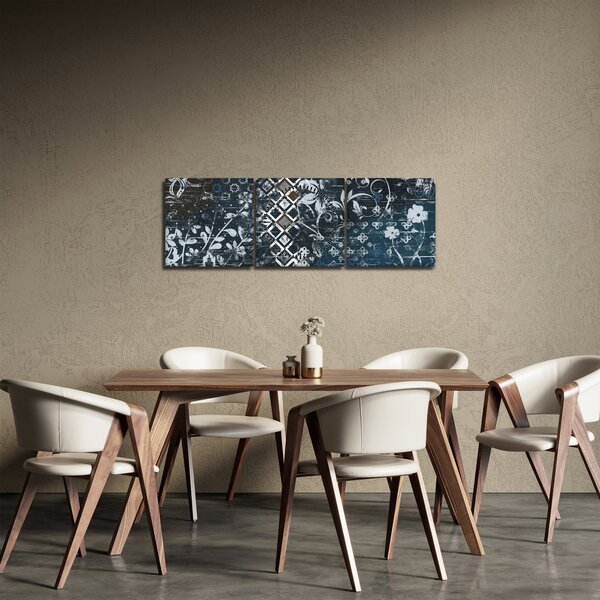 Obraz s květinovým dekorem (s hodinami) (90x30 cm)