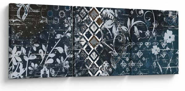 Obraz s květinovým dekorem (s hodinami) (90x30 cm)