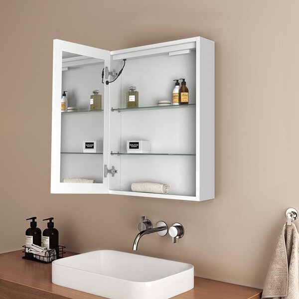 EMKE zrcadlová skříňka s osvětlením 145 x 400 x 600 mm Koupelnová skříňka s ochranou proti zamlžení a dotyku, tříbarevná stmívatelná a zásuvková LED zrcadlová skříňka