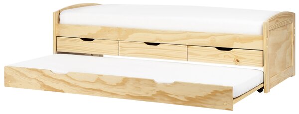 Rozkládací postel Borovicové dřevo PETIVILLE 90 x 200 cm Světle hnědá