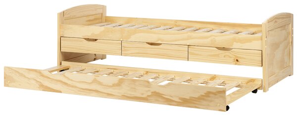 Rozkládací postel Borovicové dřevo PETIVILLE 90 x 200 cm Světle hnědá
