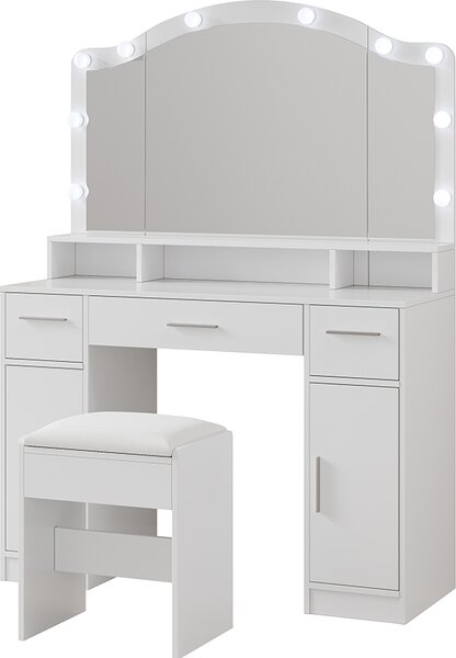 Toaletní stolek Vicco Lumira Bílá 110 cm se zrcadlem LED a stoličkou, Model 54731