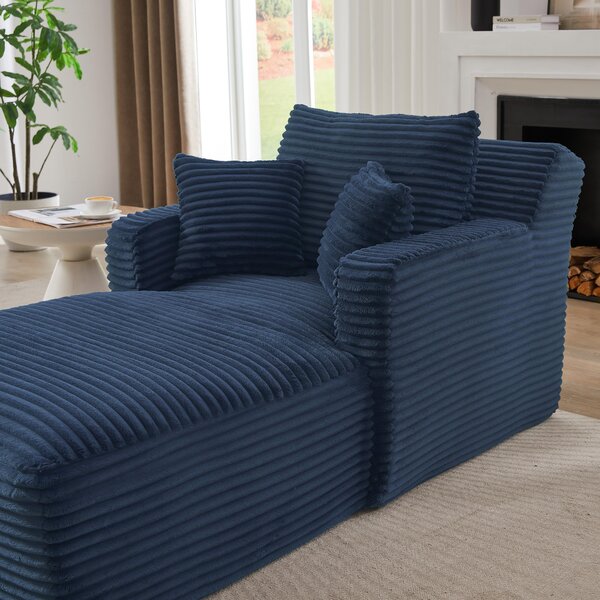 LVHOM Moderní sametové relaxační křeslo Chaiselongue s polštářem, pohodlná podlahová pohovka, nosnost až 150 kg, bez montáže, 166 x 100 x 82 cm, modrá barva