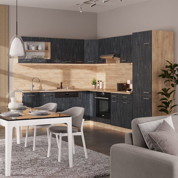 Rohová kuchyňská skříňka pod šikmou střechu Vicco R-Line Černý beton 75.6 cm s 1 dveřmi, Model 59108