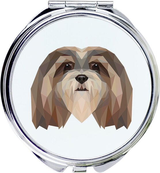 Lhasa Apso, Lhasaterrier, Löwenhund – Zrcadlo značky Art-Dog s fotografií a geometrickým vzorem