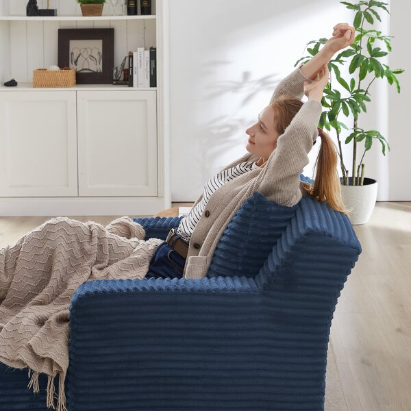 LVHOM Moderní sametové relaxační křeslo Chaiselongue s polštářem, pohodlná podlahová pohovka, nosnost až 150 kg, bez montáže, 166 x 100 x 82 cm, modrá barva