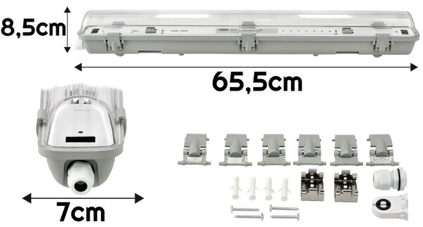 BERGE Svítidlo pro LED trubice T8 TRU006 - 1x60cm - 230V - IP65