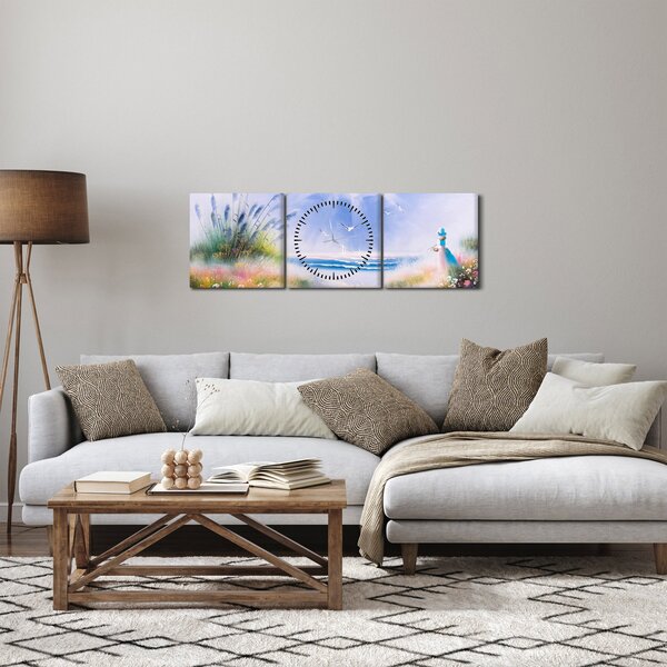 Obraz - Romantická pláž, olejomalba (s hodinami) (90x30 cm)