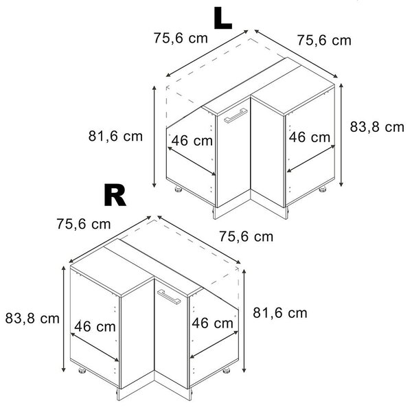 Rohová kuchyňská skříňka pod šikmou střechu Vicco R-Line Černý beton 75.6 cm s 1 dveřmi, Model 59108