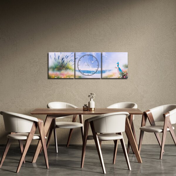 Obraz - Romantická pláž, olejomalba (s hodinami) (90x30 cm)