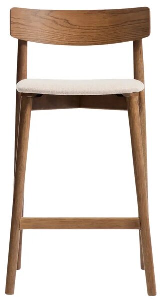 Kave Home Hnědá dřevěná barová židle Evera 67 cm s čalouněným sedákem a opěradlem