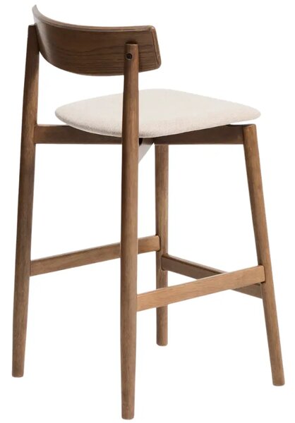 Kave Home Hnědá dřevěná barová židle Evera 67 cm s čalouněným sedákem a opěradlem