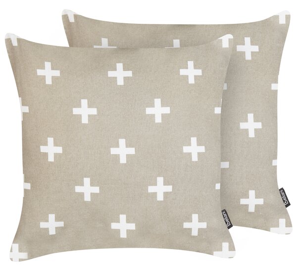 Sada 2 dekorativních polštářů VELLEIA Bavlna 45 x 45 cm Taupe Geometrický vzor