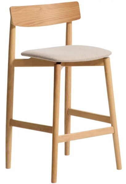 Kave Home Dřevěná barová židle Evera 67 cm s čalouněným sedákem a opěradlem