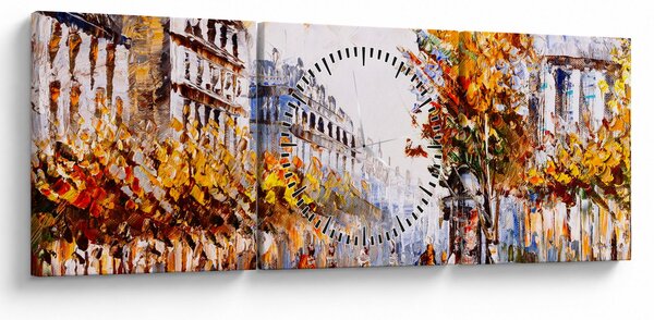 Obraz - Ulice v Paříži (s hodinami) (90x30 cm)