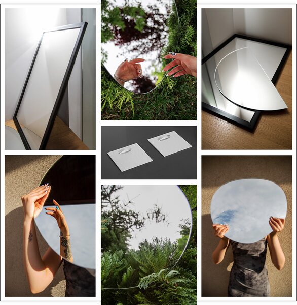 Designové LED zrcadlo 57×57,7 cm – tvar ledviny, organický styl s LED osvětlením – elegantní dekorativní zrcadlo do ložnice a koupelny – designové zrcadlo, koupelnové zrcadlo