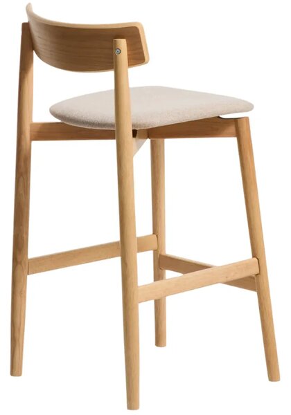 Kave Home Dřevěná barová židle Evera 67 cm s čalouněným sedákem a opěradlem