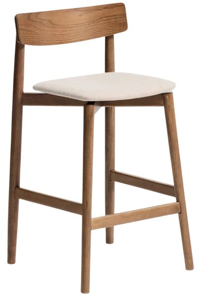 Kave Home Hnědá dřevěná barová židle Evera 67 cm s čalouněným sedákem a opěradlem