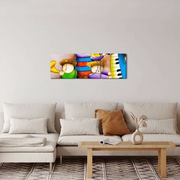 Obraz - Hudebníci, malba (s hodinami) (90x30 cm)