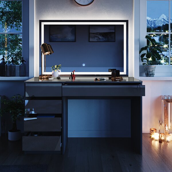 Toaletní stolek Vicco Sherry Antracit 120 cm se zrcadlem LED, Model 36839