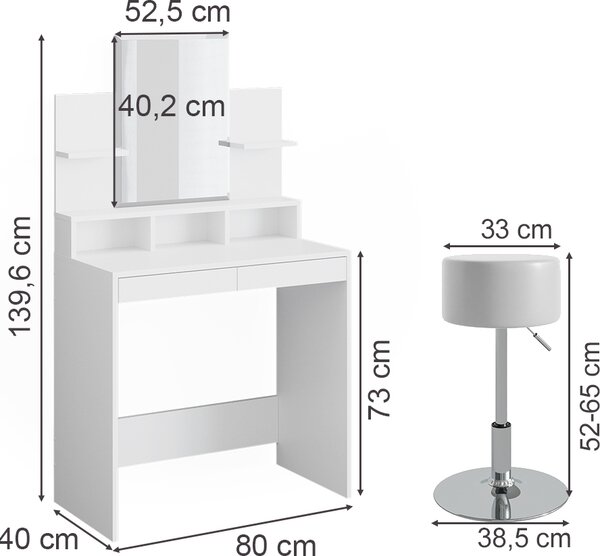 Toaletní stolek Vicco Ania Bílá 80 cm s taburetem, Model 36387