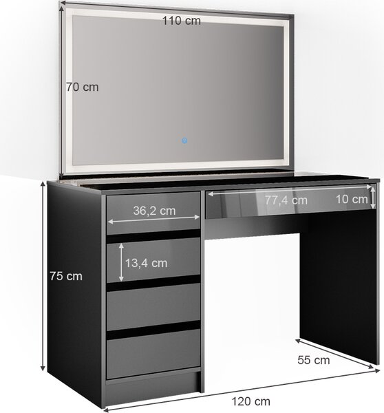 Toaletní stolek Vicco Sherry Antracit 120 cm se zrcadlem LED, Model 36839