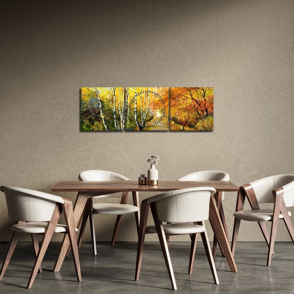 Obraz - Romantická alej podél vody, olejomalba (s hodinami) (90x30 cm)